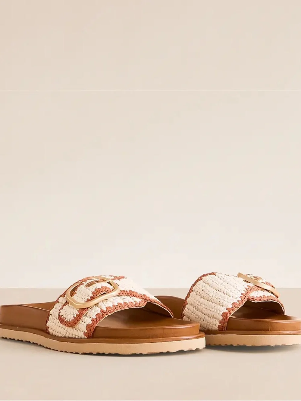 Steve Madden Cream and Brown Woven Buckle Slide Sandals